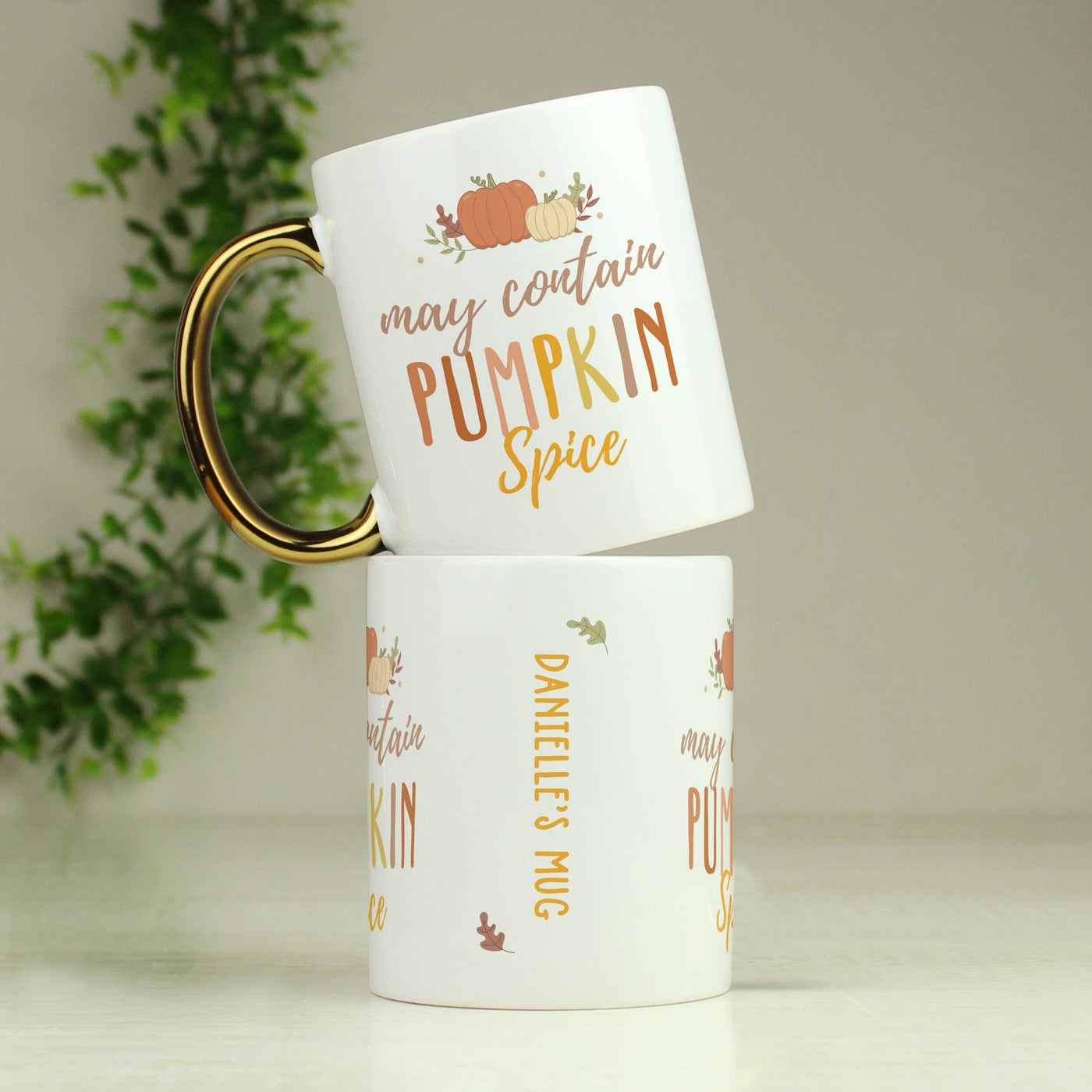 Personalised Halloween Pumpkin Spice Gold Handle Ceramic Mug