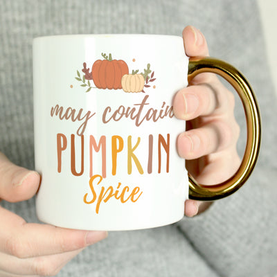 Personalised Halloween Pumpkin Spice Gold Handle Ceramic Mug