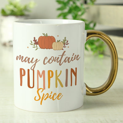 Personalised Halloween Pumpkin Spice Gold Handle Ceramic Mug