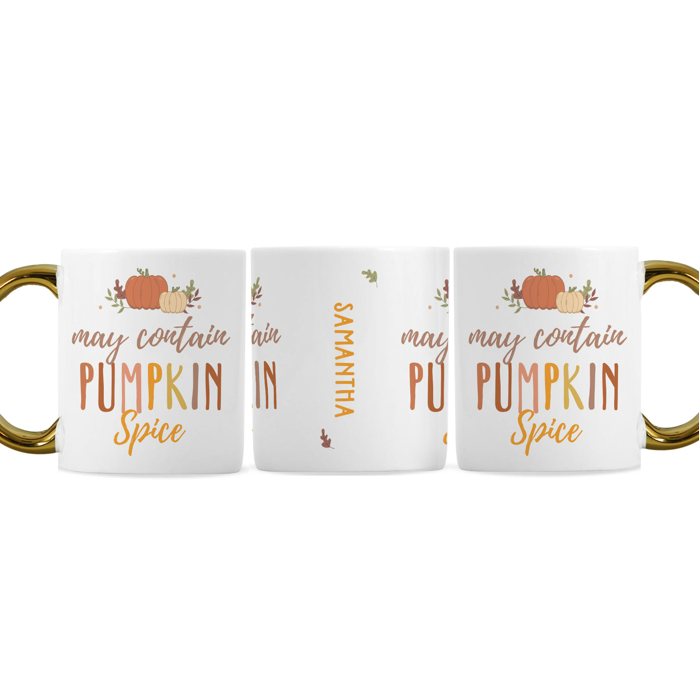 Personalised Halloween Pumpkin Spice Gold Handle Ceramic Mug