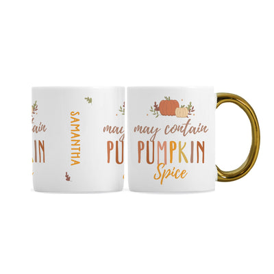Personalised Halloween Pumpkin Spice Gold Handle Ceramic Mug