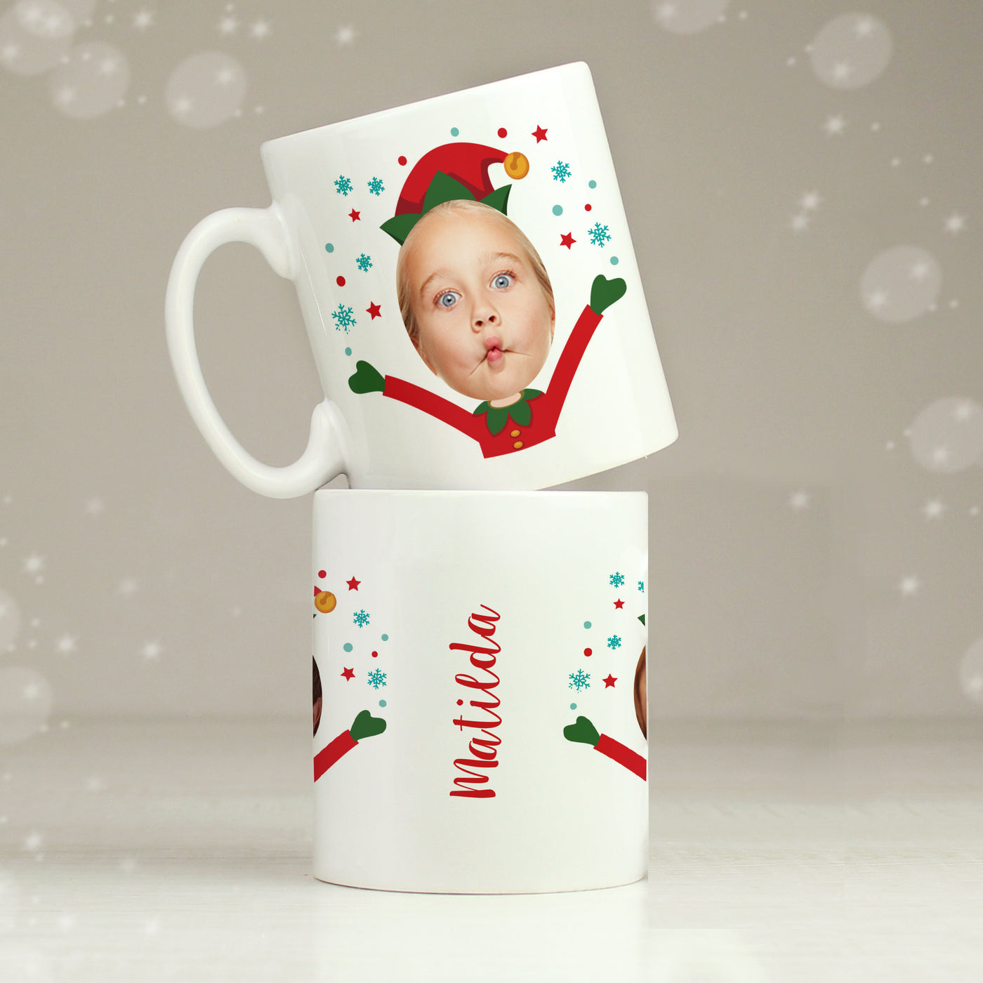 Personalised Photo Upload Christmas Elf Ceramic Mug