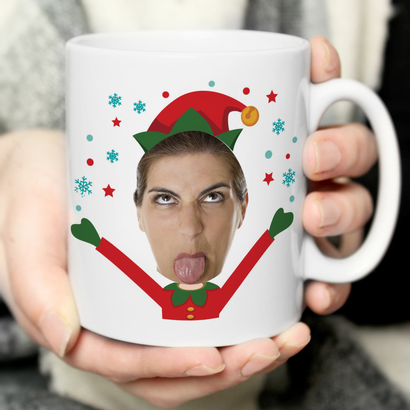 Personalised Photo Upload Christmas Elf Ceramic Mug