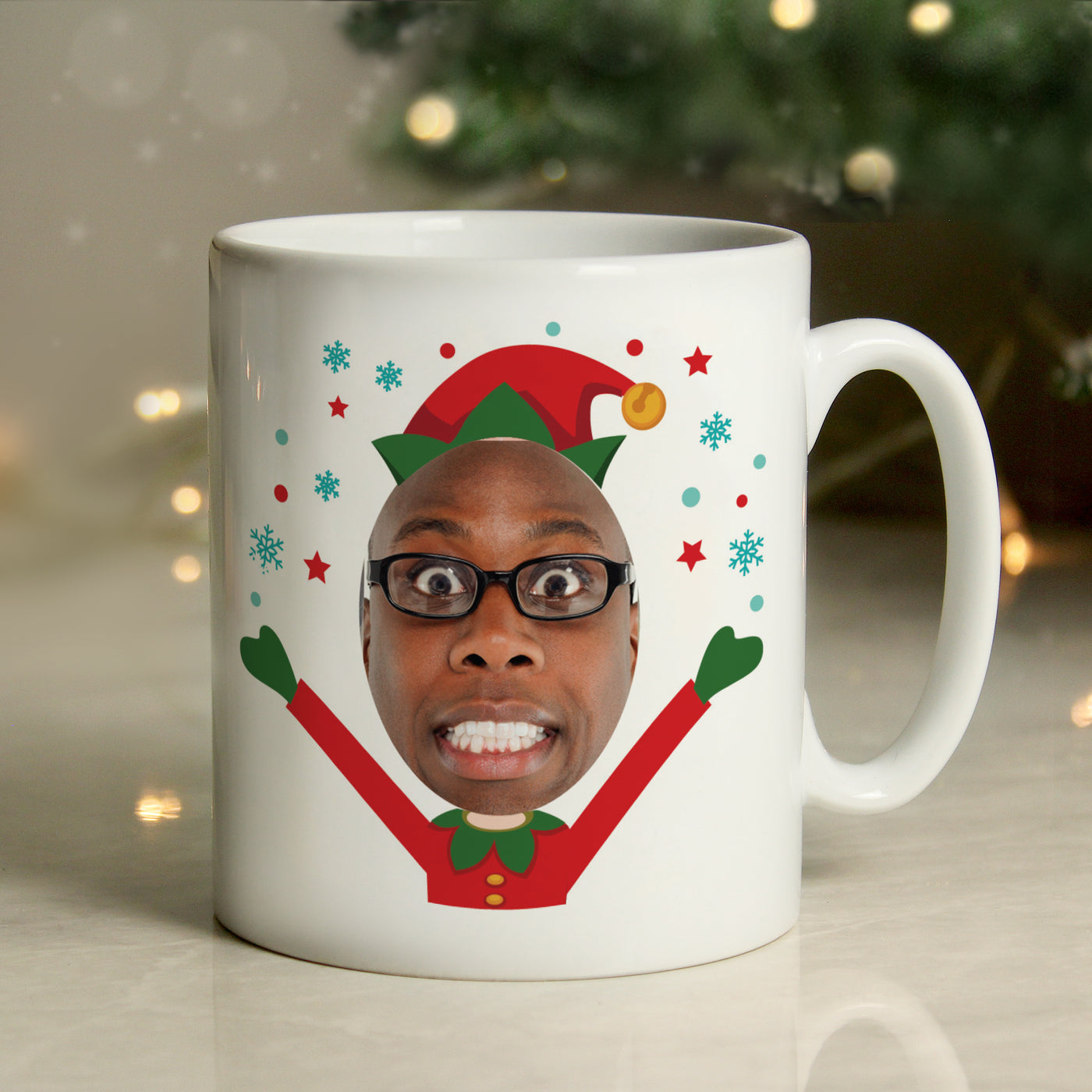 Personalised Photo Upload Christmas Elf Ceramic Mug