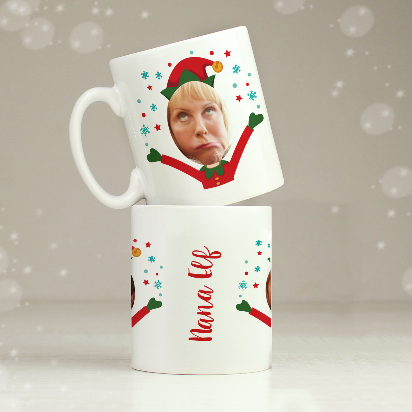 Personalised Photo Upload Christmas Elf Ceramic Mug