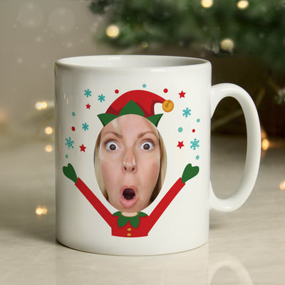 Personalised Photo Upload Christmas Elf Ceramic Mug