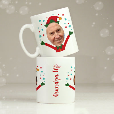 Personalised Photo Upload Christmas Elf Ceramic Mug