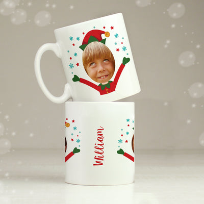 Personalised Photo Upload Christmas Elf Ceramic Mug