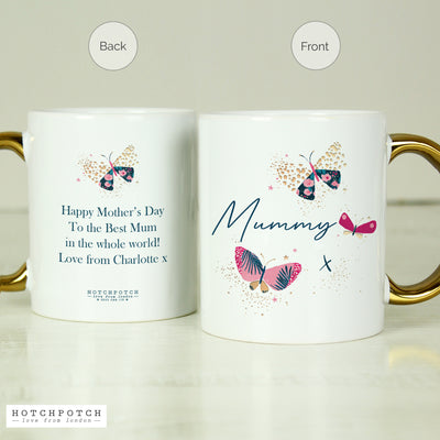 Personalised Butterfly Gold Handle Ceramic Mug