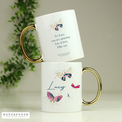 Personalised Butterfly Gold Handle Ceramic Mug