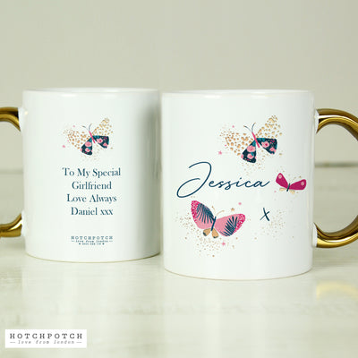 Personalised Butterfly Gold Handle Ceramic Mug