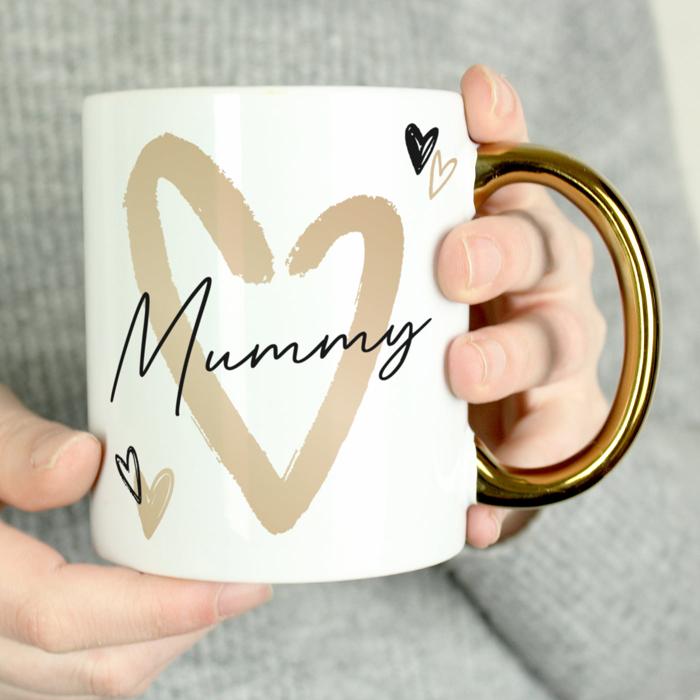 Personalised Hearts Gold Handled Ceramic Mug