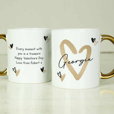 Personalised Hearts Gold Handled Ceramic Mug