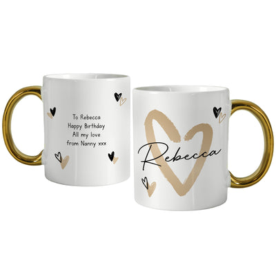 Personalised Hearts Gold Handled Ceramic Mug