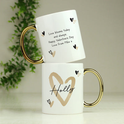 Personalised Hearts Gold Handled Ceramic Mug