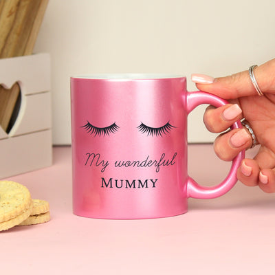 Personalised Eyelashes Pink Glitter Ceramic Mug