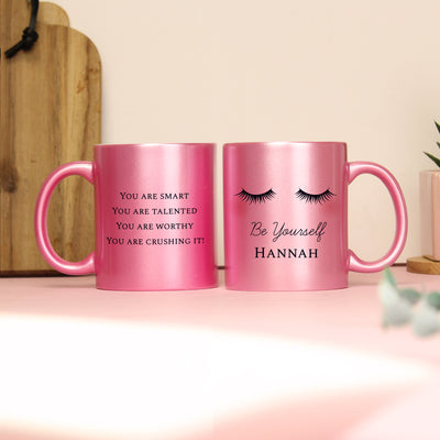 Personalised Eyelashes Pink Glitter Ceramic Mug