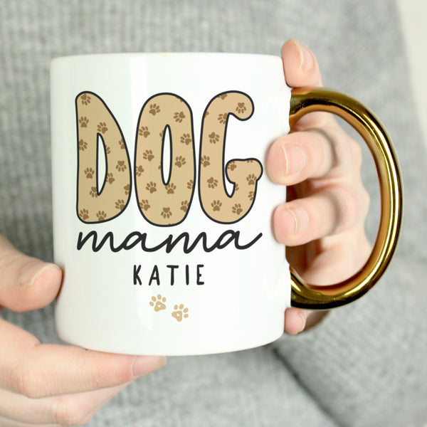 Personalised Dog Mama Gold Handle Ceramic Mug