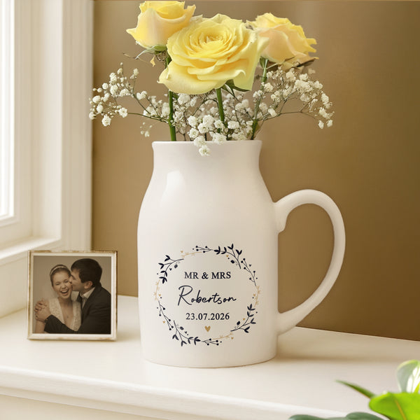 Personalised Black & Gold Wreath Ceramic Jug Vase