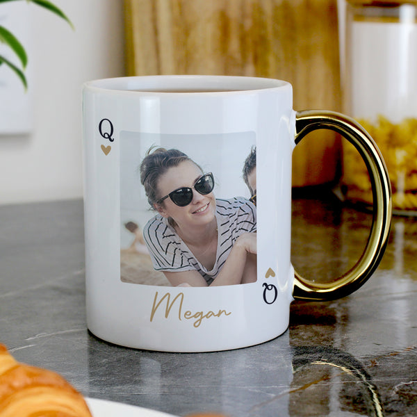 Personalised Photo Upload Queen Gold Handle Ceramic Mug