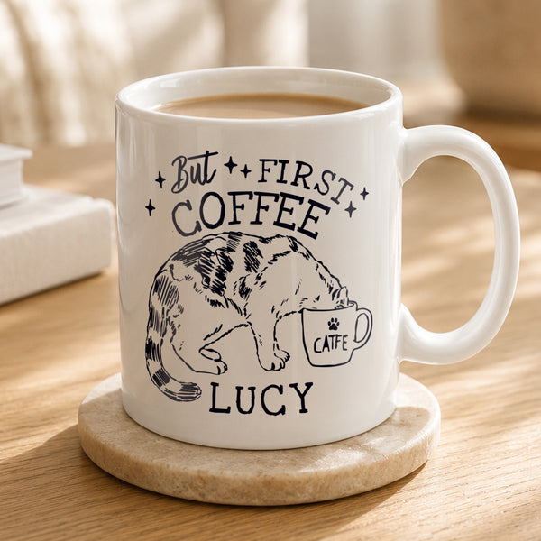 Personalised Cat Mama Gold Handle Ceramic Mug