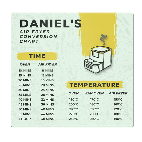 Personalised Air Fryer Chart Glass Chopping Board-Worktop Saver