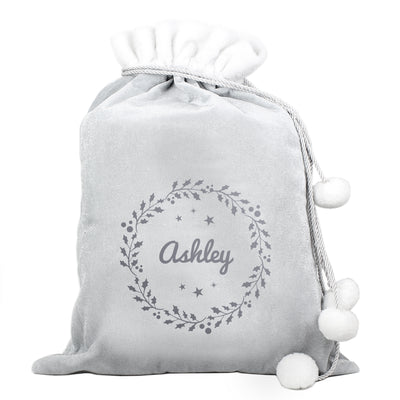 Personalised Holly Grey Christmas Sack