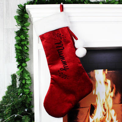 Personalised Holly Red Christmas Stocking