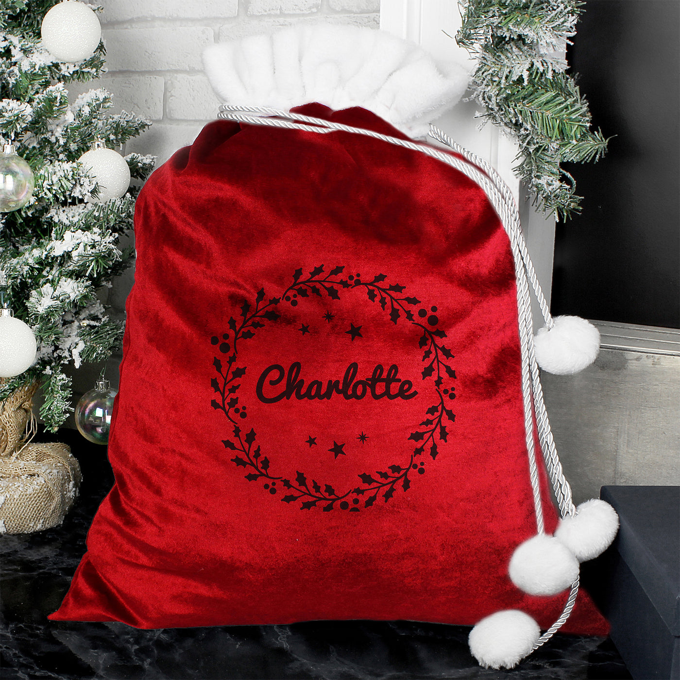 Personalised Holly Red Christmas Sack