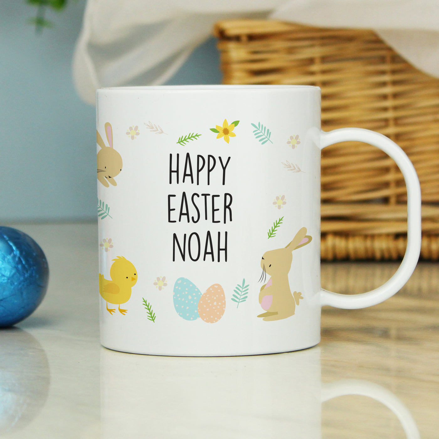 Personalised Easter Bunny & Chick Plastic Childrens Mug