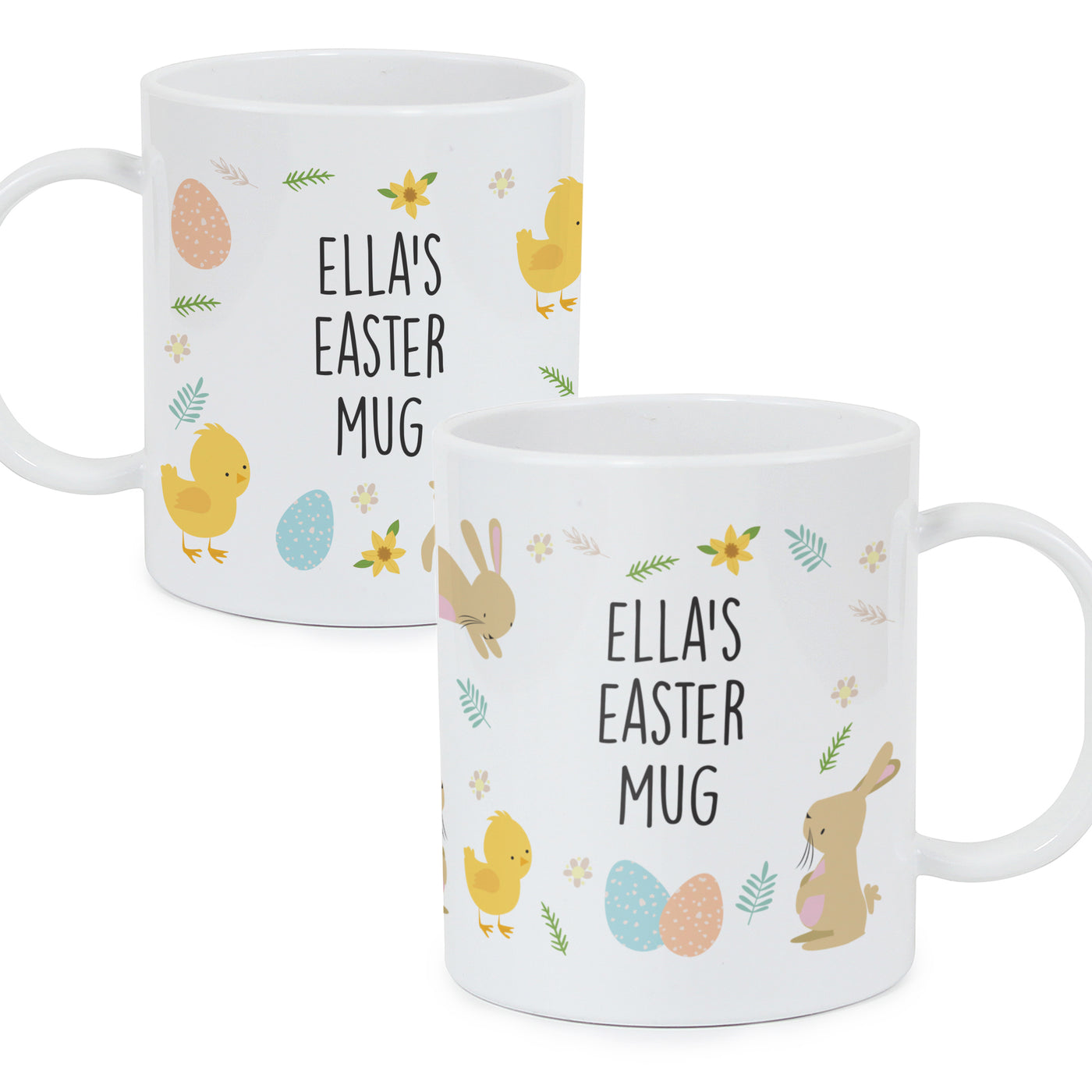 Personalised Easter Bunny & Chick Plastic Childrens Mug