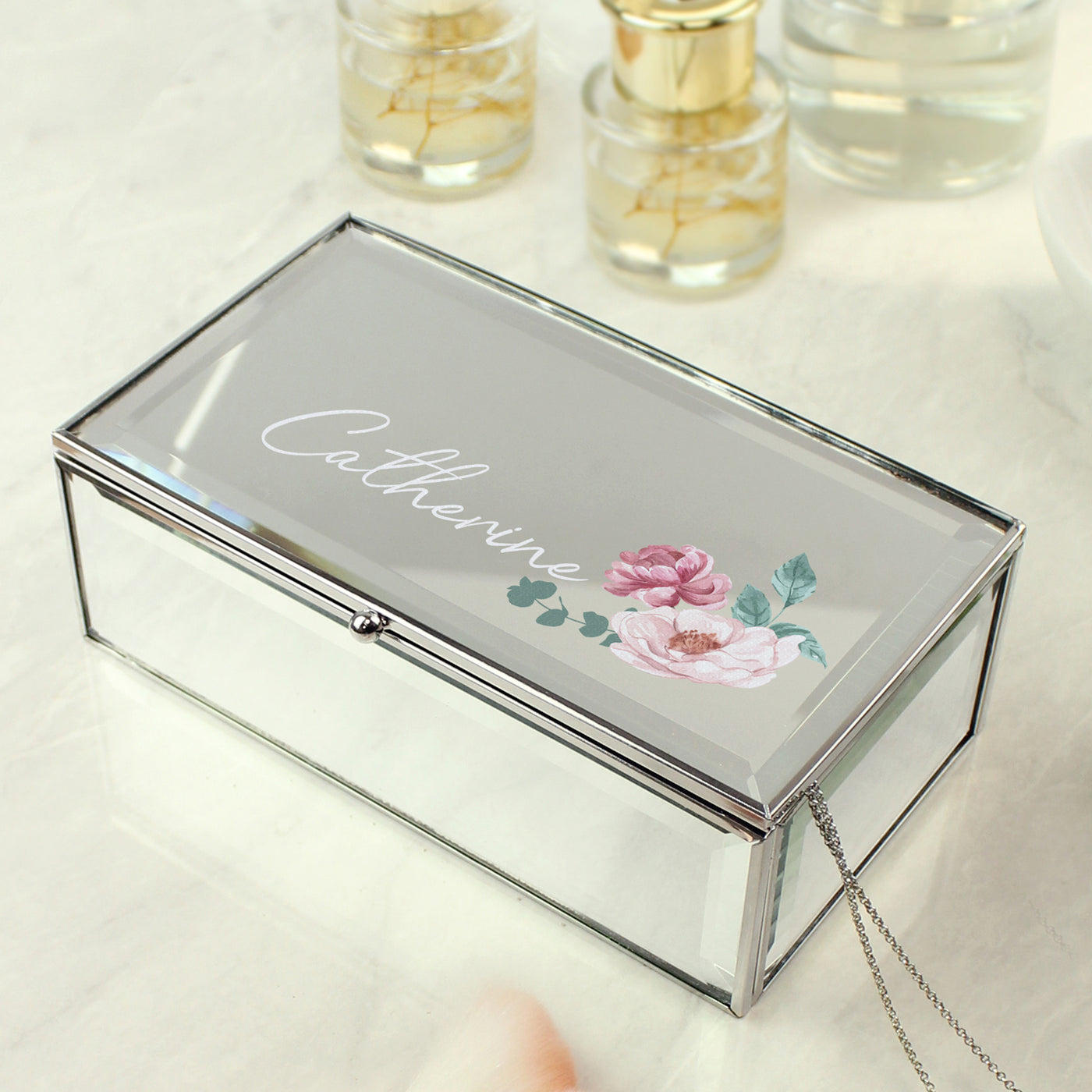 Personalised Floral Mirrored Jewellery Box