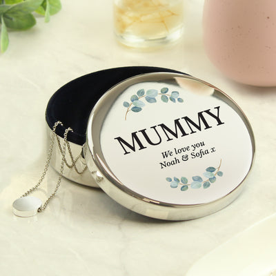 Personalised Botanical Round Nickel Plated Trinket Box