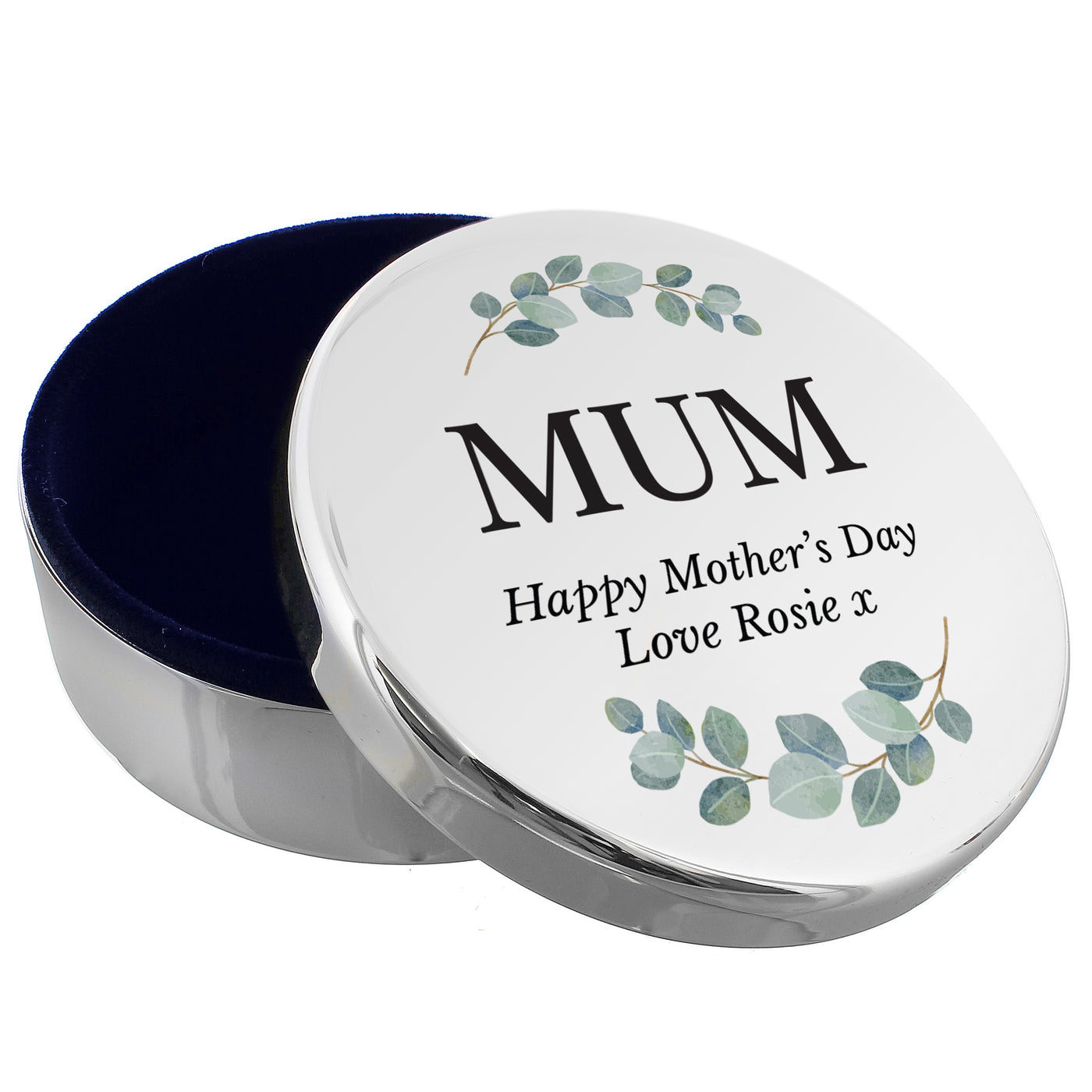 Personalised Botanical Round Nickel Plated Trinket Box