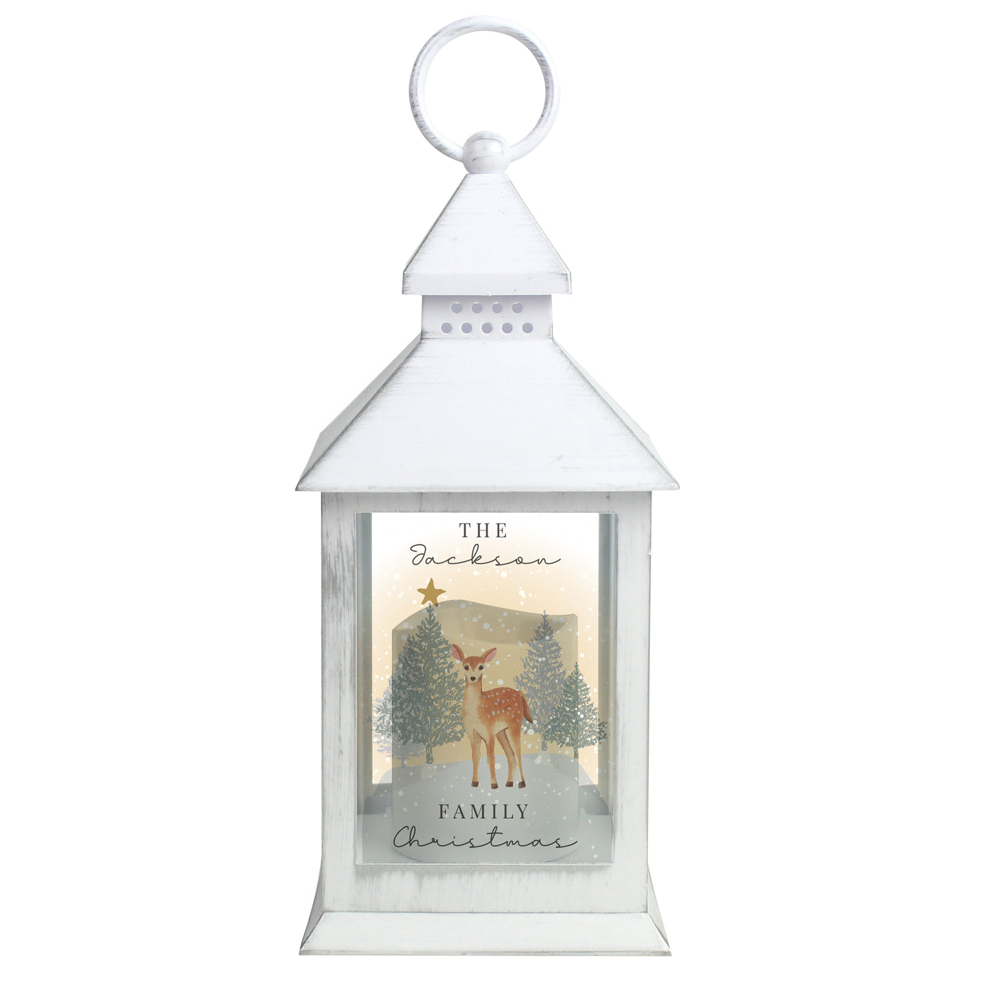 Personalised Christmas Deer White LED Lantern