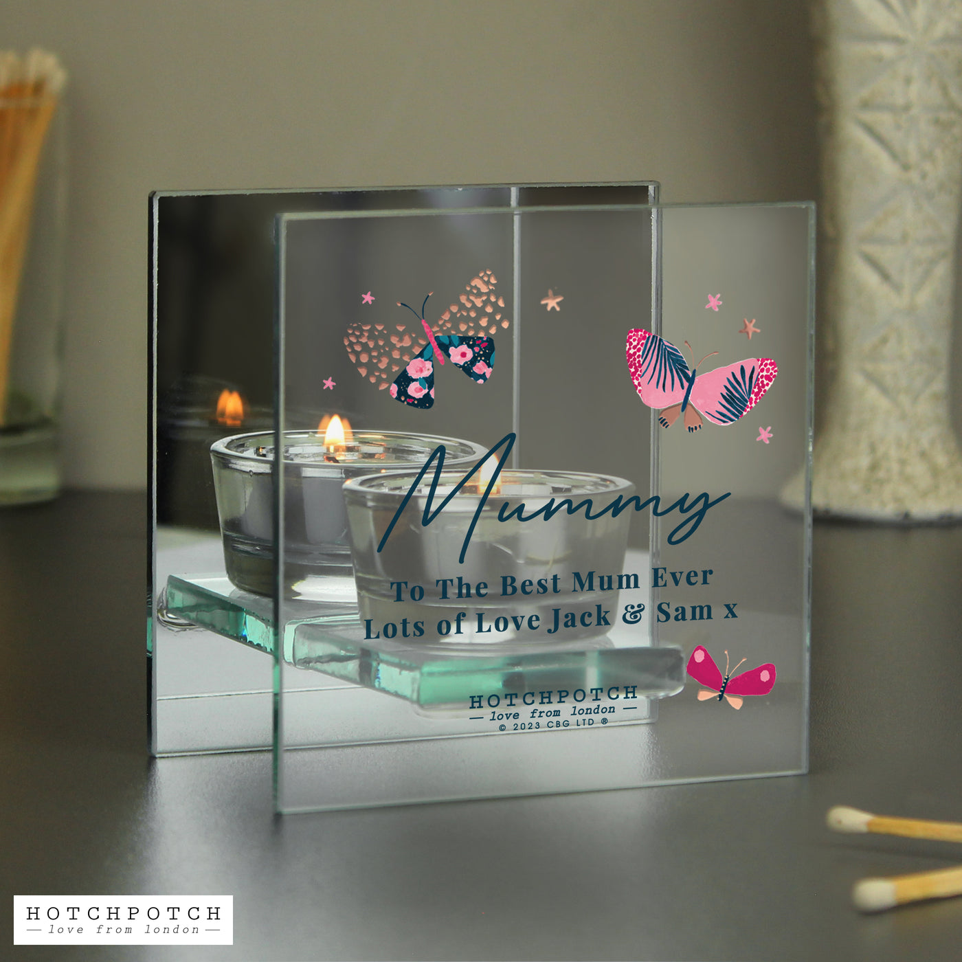 Personalised Butterfly Mirrored Tea Light Candle Holder