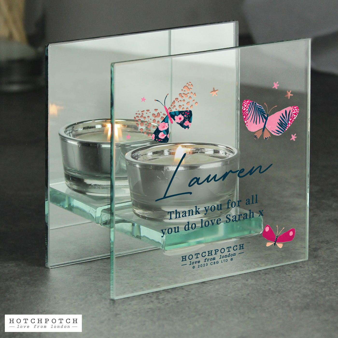 Personalised Butterfly Mirrored Tea Light Candle Holder