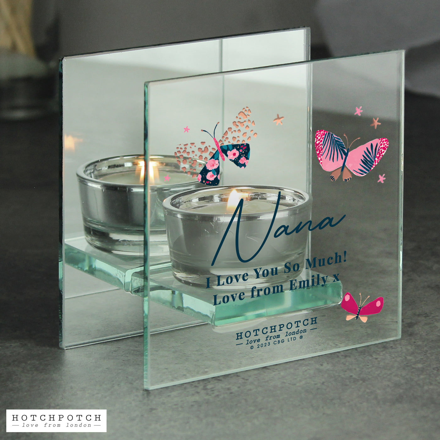 Personalised Butterfly Mirrored Tea Light Candle Holder
