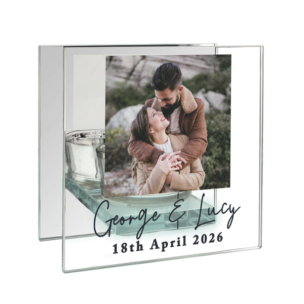 Personalised Photo Upload Mirrored Glass Tealight Candle Holder