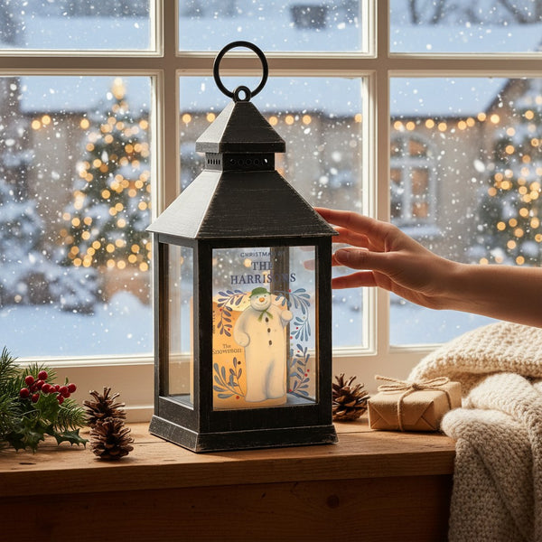 Personalised The Snowman Botanical Black Lantern