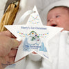 Personalised The Snowman and the Snowdog Wooden Star Hanging Decoration