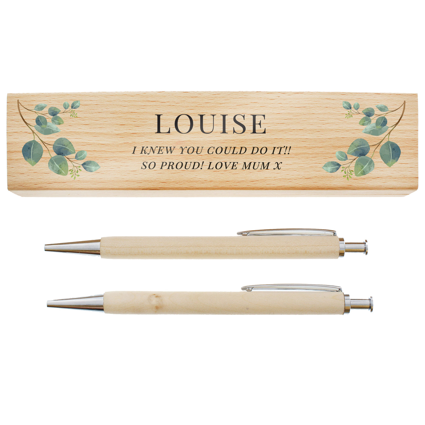 Personalised Botanical Wooden Pen and Pencil Set