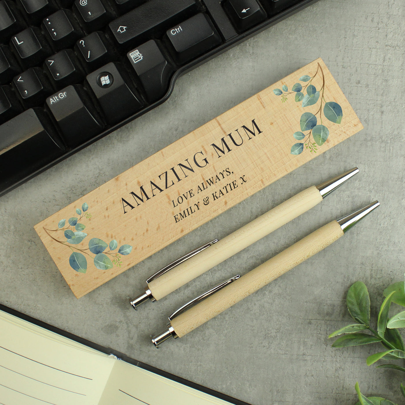 Personalised Botanical Wooden Pen and Pencil Set