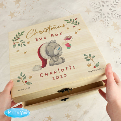 Personalised Winter Explorer Christmas Eve Tiny Tatty Teddy Large Wooden Keepsake Box