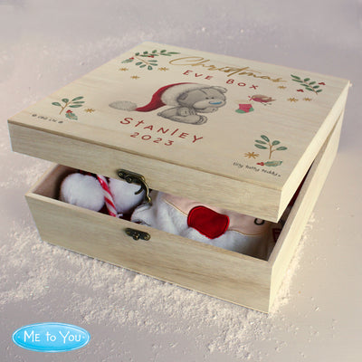 Personalised Winter Explorer Christmas Eve Tiny Tatty Teddy Large Wooden Keepsake Box