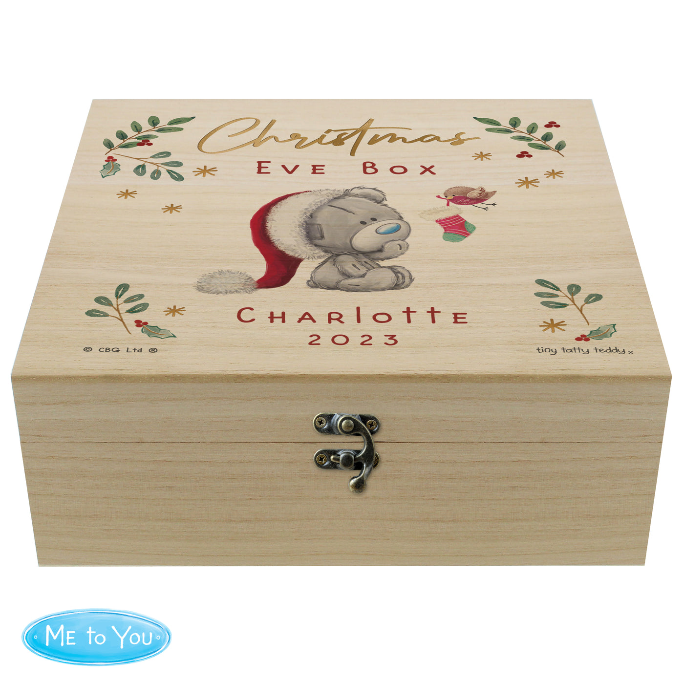 Personalised Winter Explorer Christmas Eve Tiny Tatty Teddy Large Wooden Keepsake Box