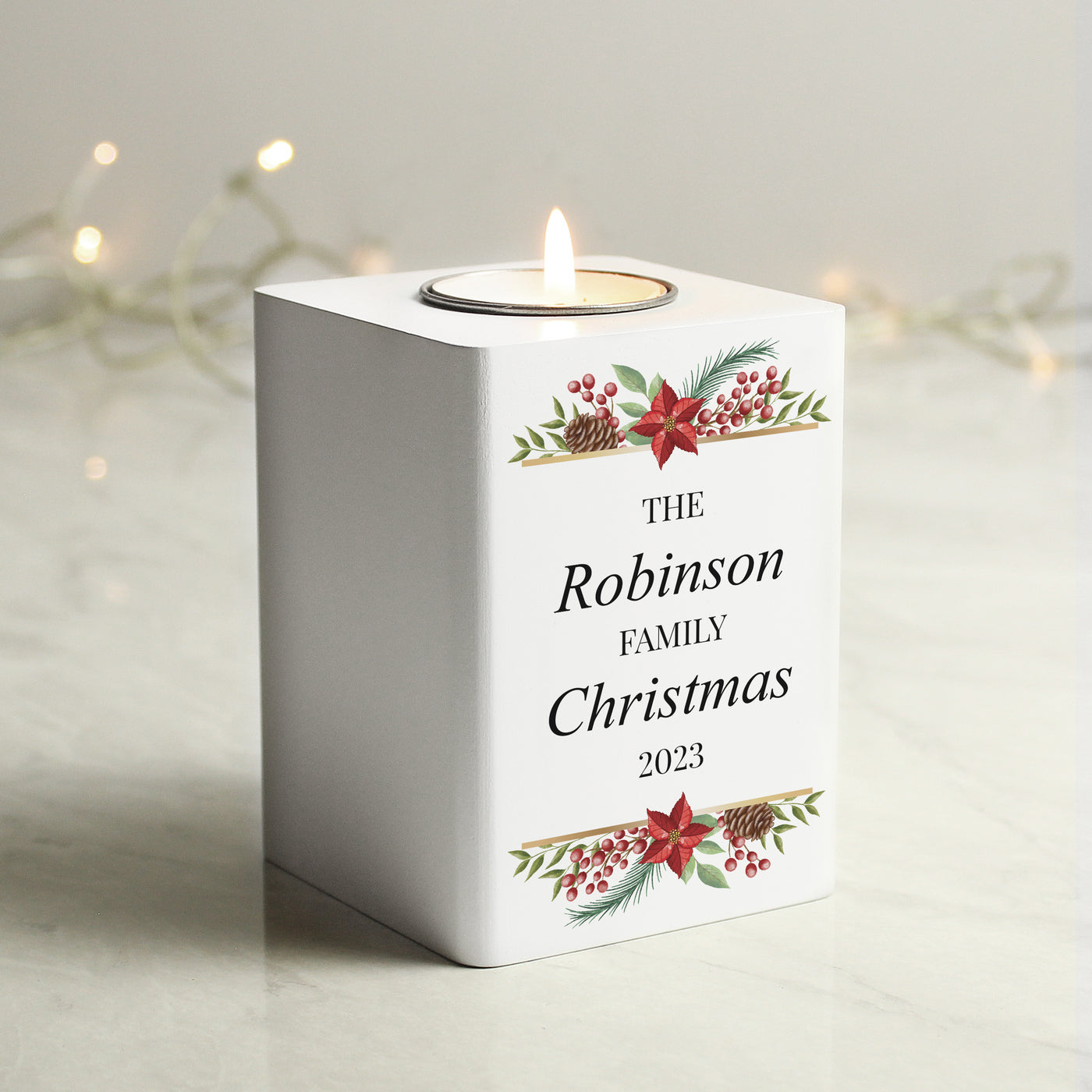 Personalised Christmas Wooden Tea Light Candle Holder
