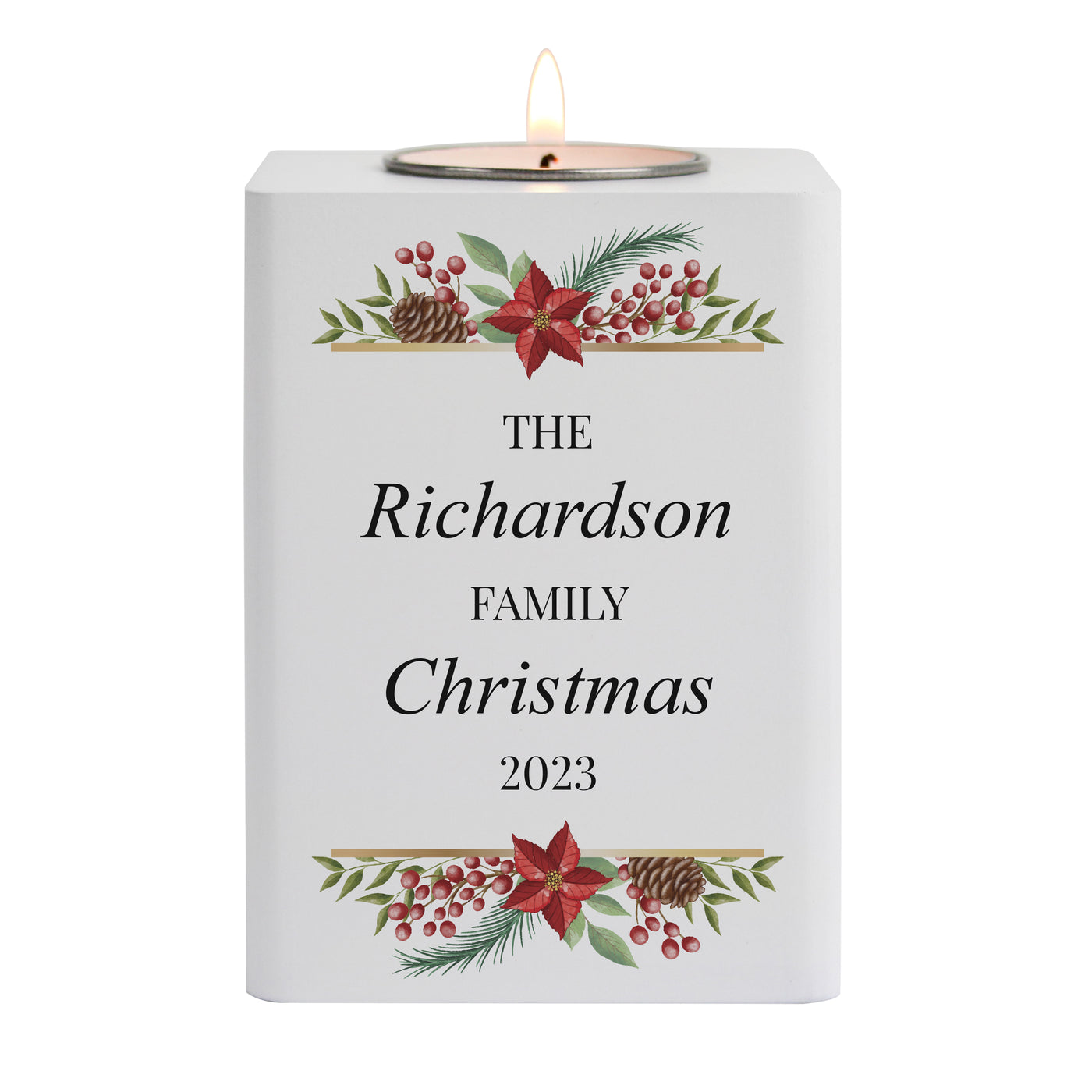Personalised Christmas Wooden Tea Light Candle Holder