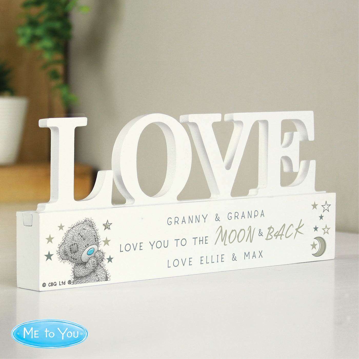 Personalised Me To You Moon and Back Wooden Love Ornament