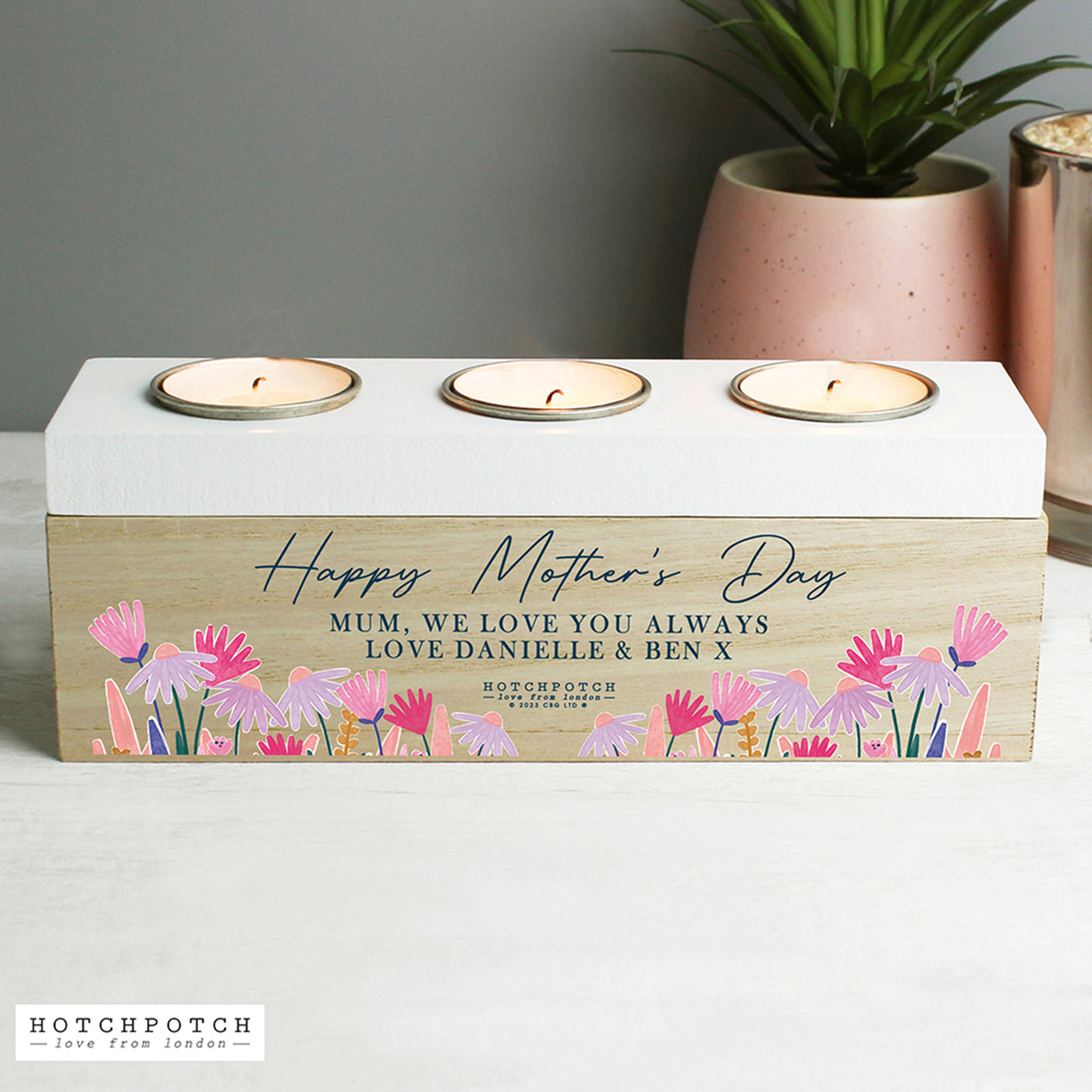 Personalised Wild Flower Triple Tea Light Box